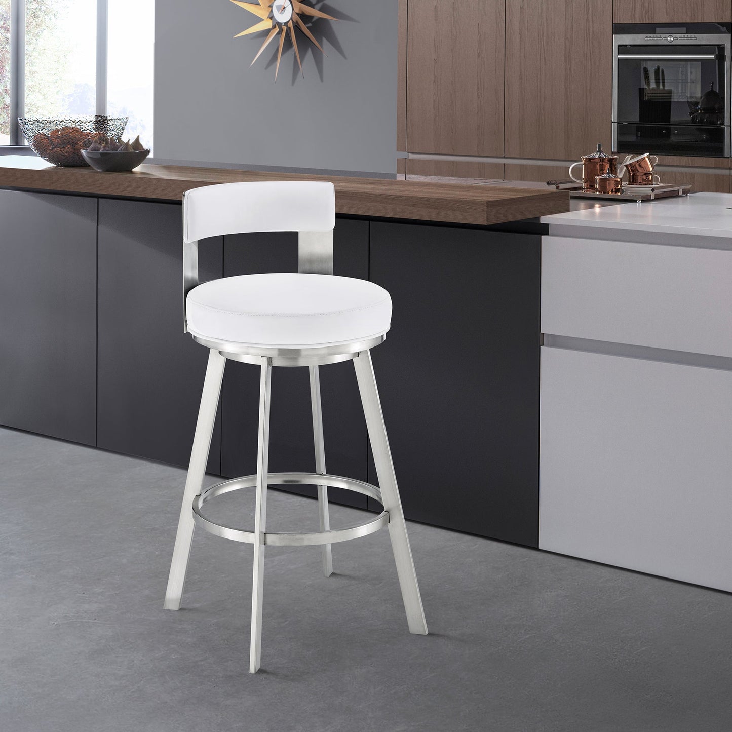 Flynn Swivel Counter and Bar Stool in Various Finishes and Faux Leather Options