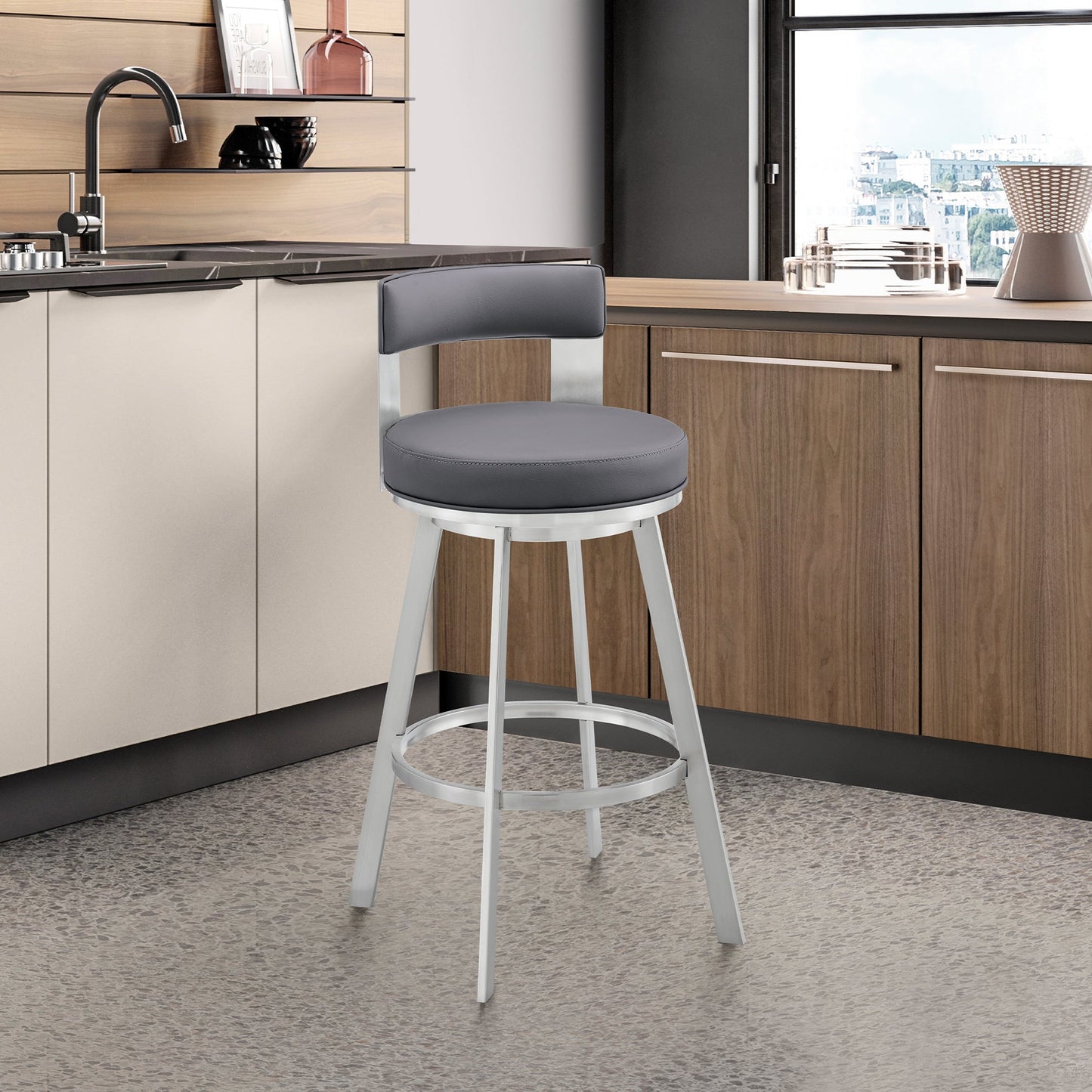 Flynn Swivel Counter and Bar Stool in Various Finishes and Faux Leather Options