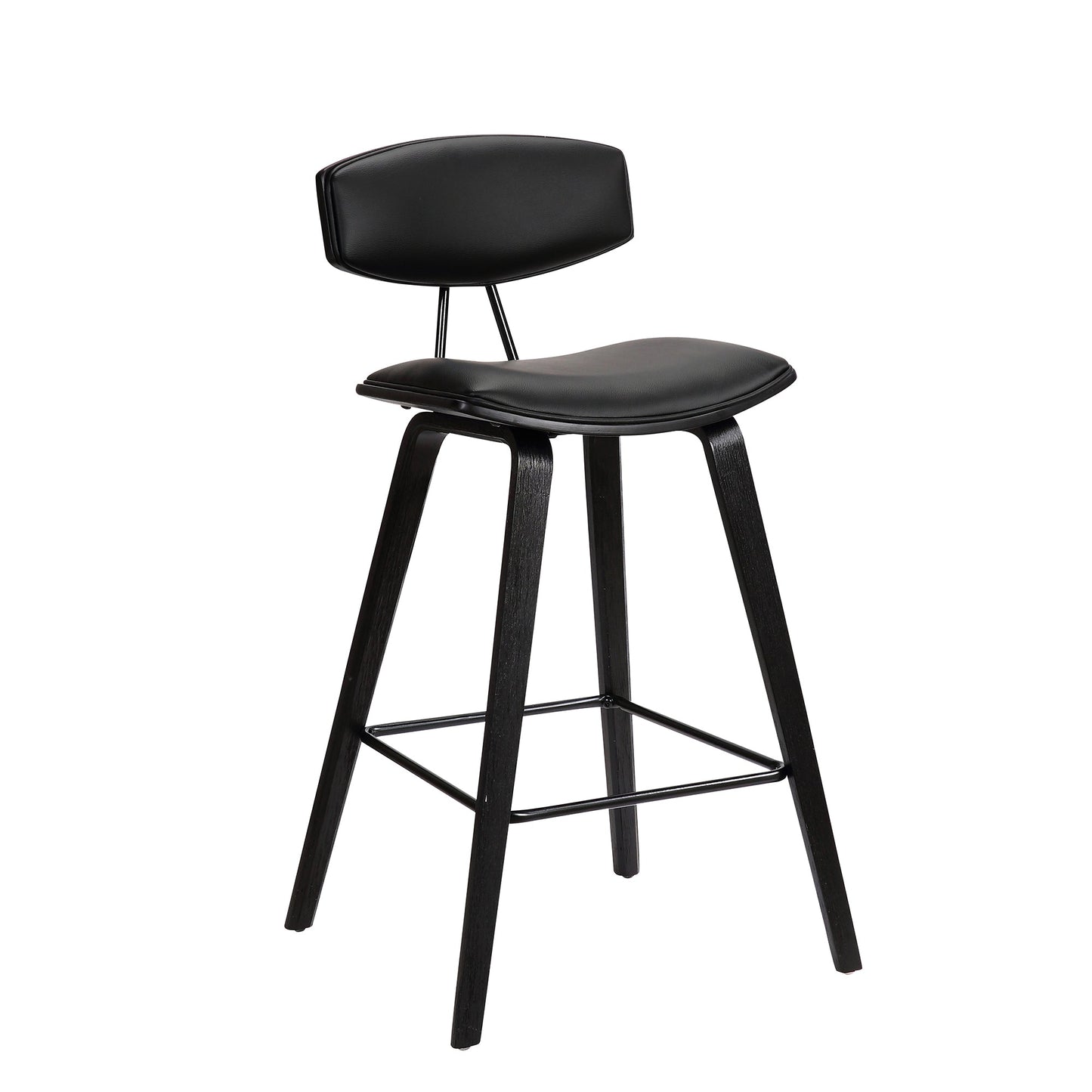 Fox Mid-Century Modern Bar Stool - Counter and Bar Height, Faux Leather and Wood