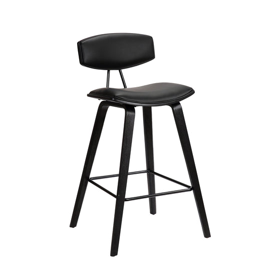 Fox Mid-Century Modern Bar Stool - Counter and Bar Height, Faux Leather and Wood