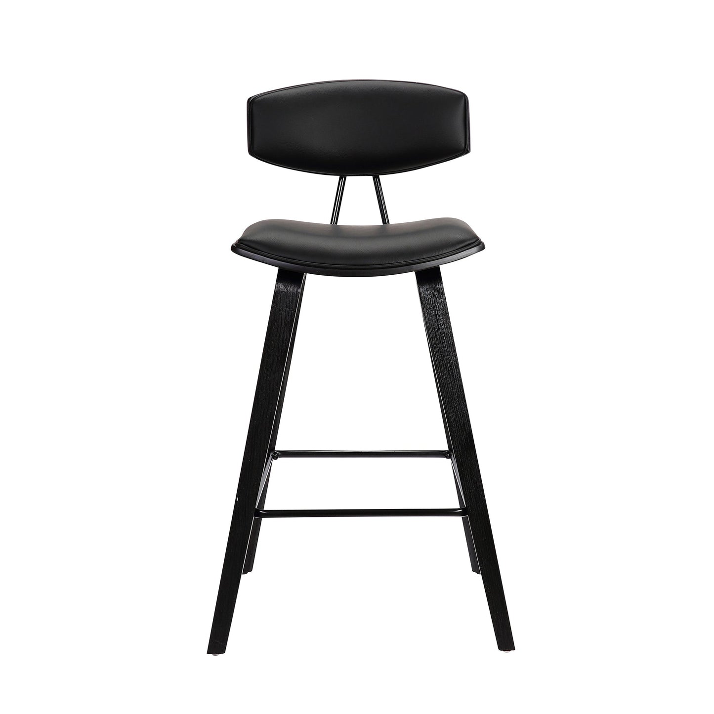 Fox Mid-Century Modern Bar Stool - Counter and Bar Height, Faux Leather and Wood