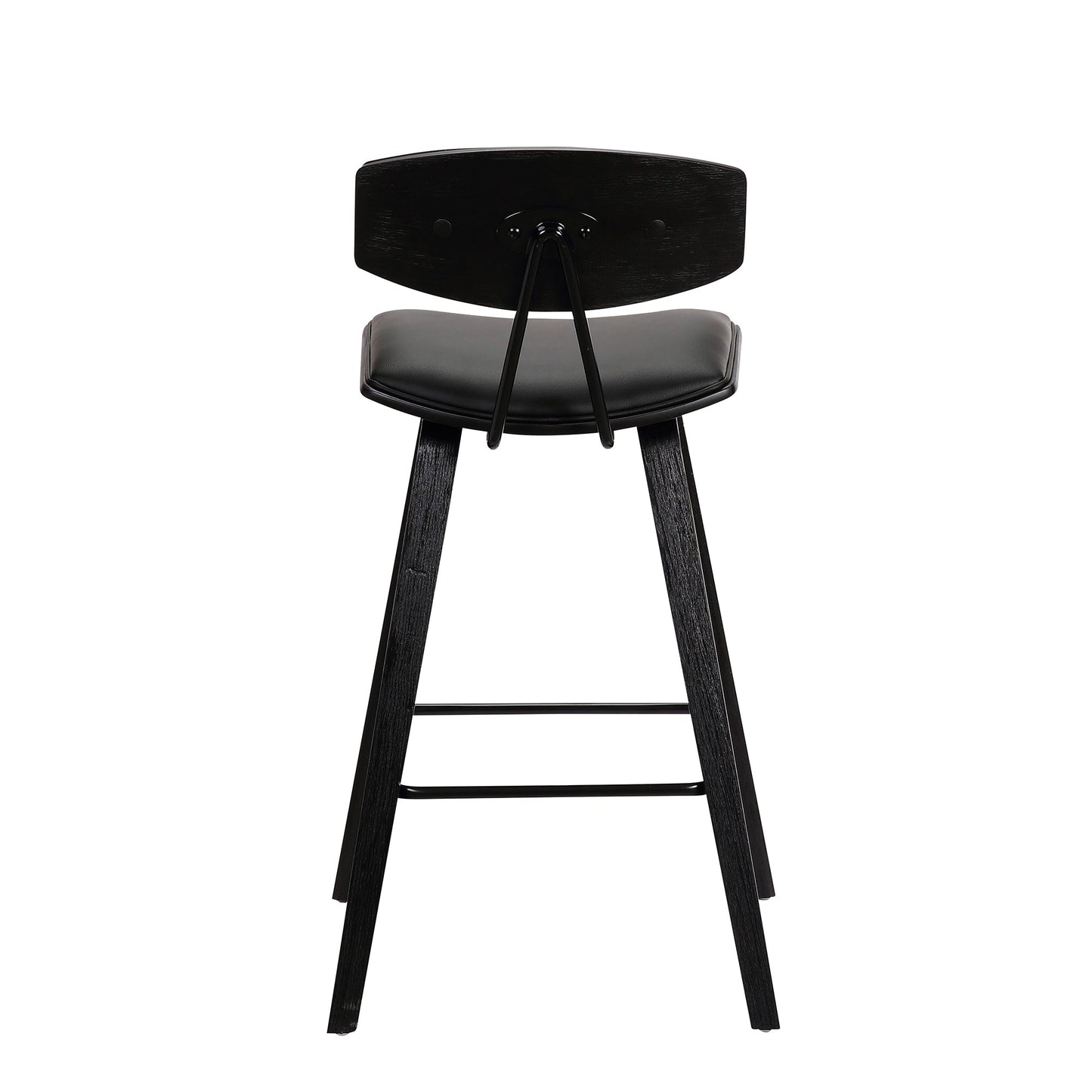 Fox Mid-Century Modern Bar Stool - Counter and Bar Height, Faux Leather and Wood