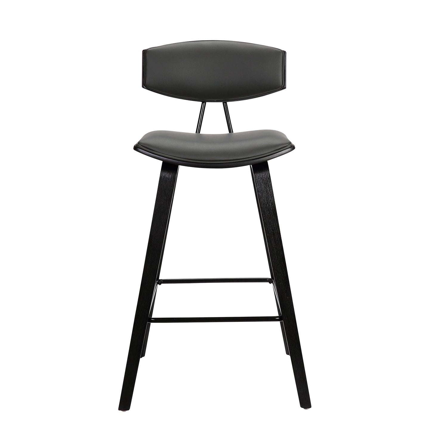 Fox Mid-Century Modern Bar Stool - Counter and Bar Height, Faux Leather and Wood