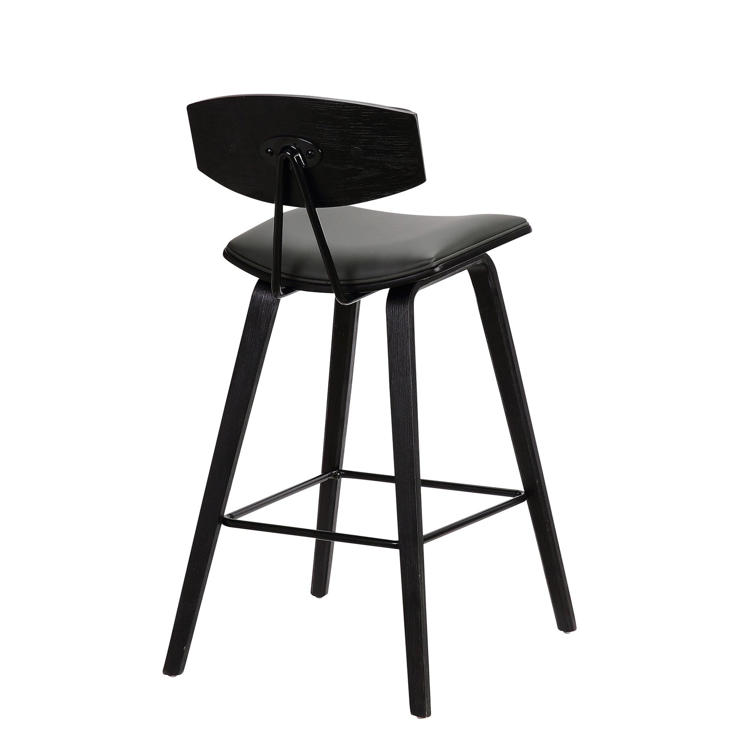 Fox Mid-Century Modern Bar Stool - Counter and Bar Height, Faux Leather and Wood