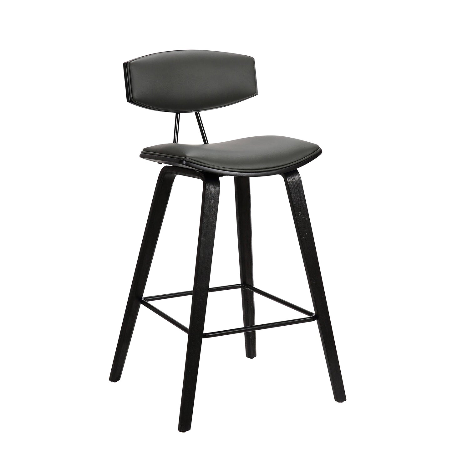 Fox Mid-Century Modern Bar Stool - Counter and Bar Height, Faux Leather and Wood