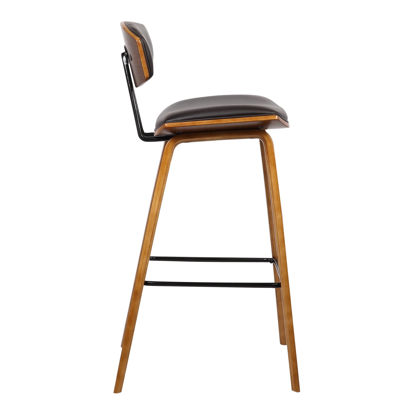 Fox Mid-Century Modern Bar Stool - Counter and Bar Height, Faux Leather and Wood