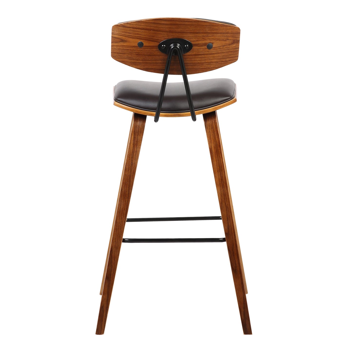 Fox Mid-Century Modern Bar Stool - Counter and Bar Height, Faux Leather and Wood