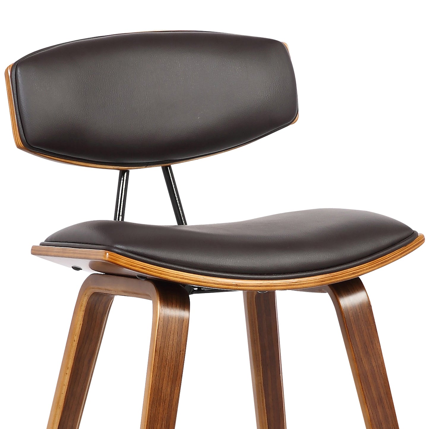 Fox Mid-Century Modern Bar Stool - Counter and Bar Height, Faux Leather and Wood