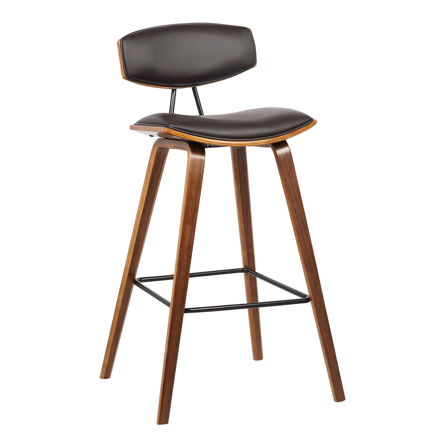 Fox Mid-Century Modern Bar Stool - Counter and Bar Height, Faux Leather and Wood