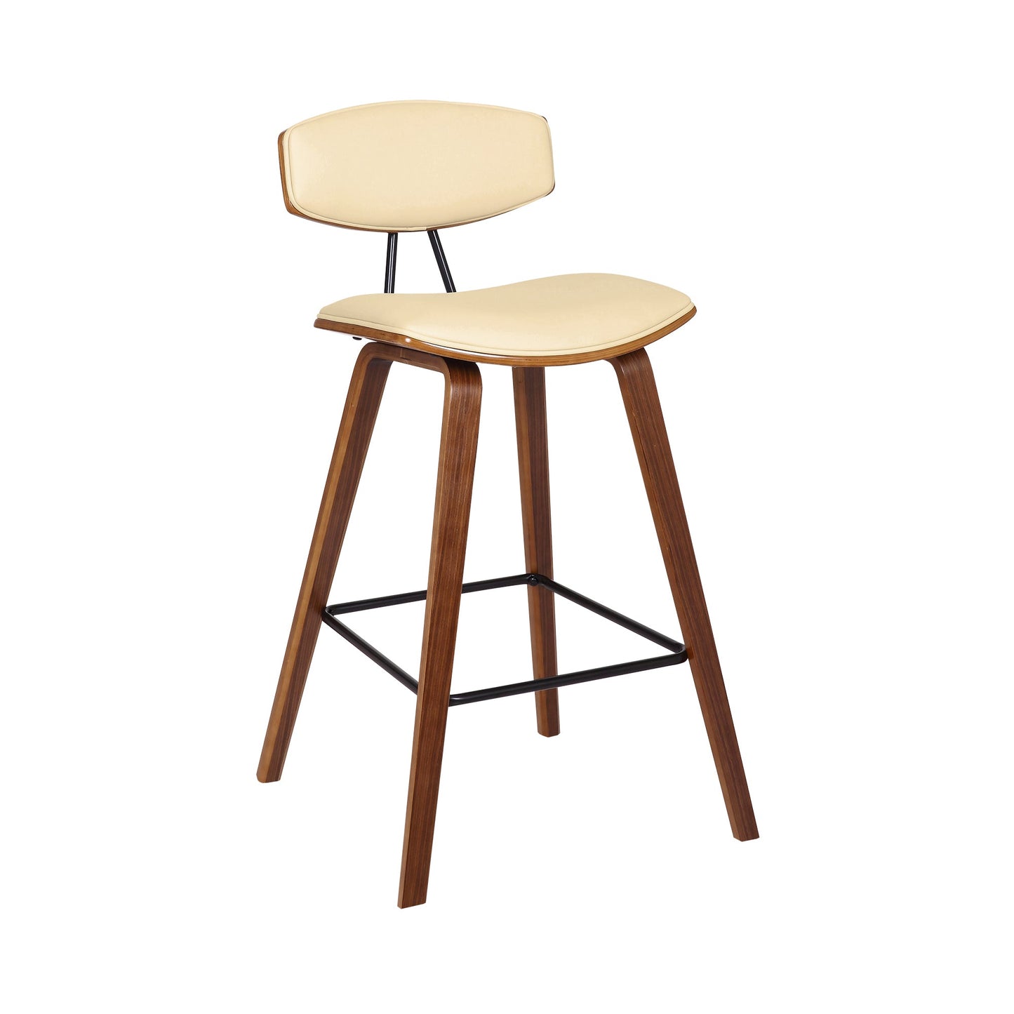 Fox Mid-Century Modern Bar Stool - Counter and Bar Height, Faux Leather and Wood