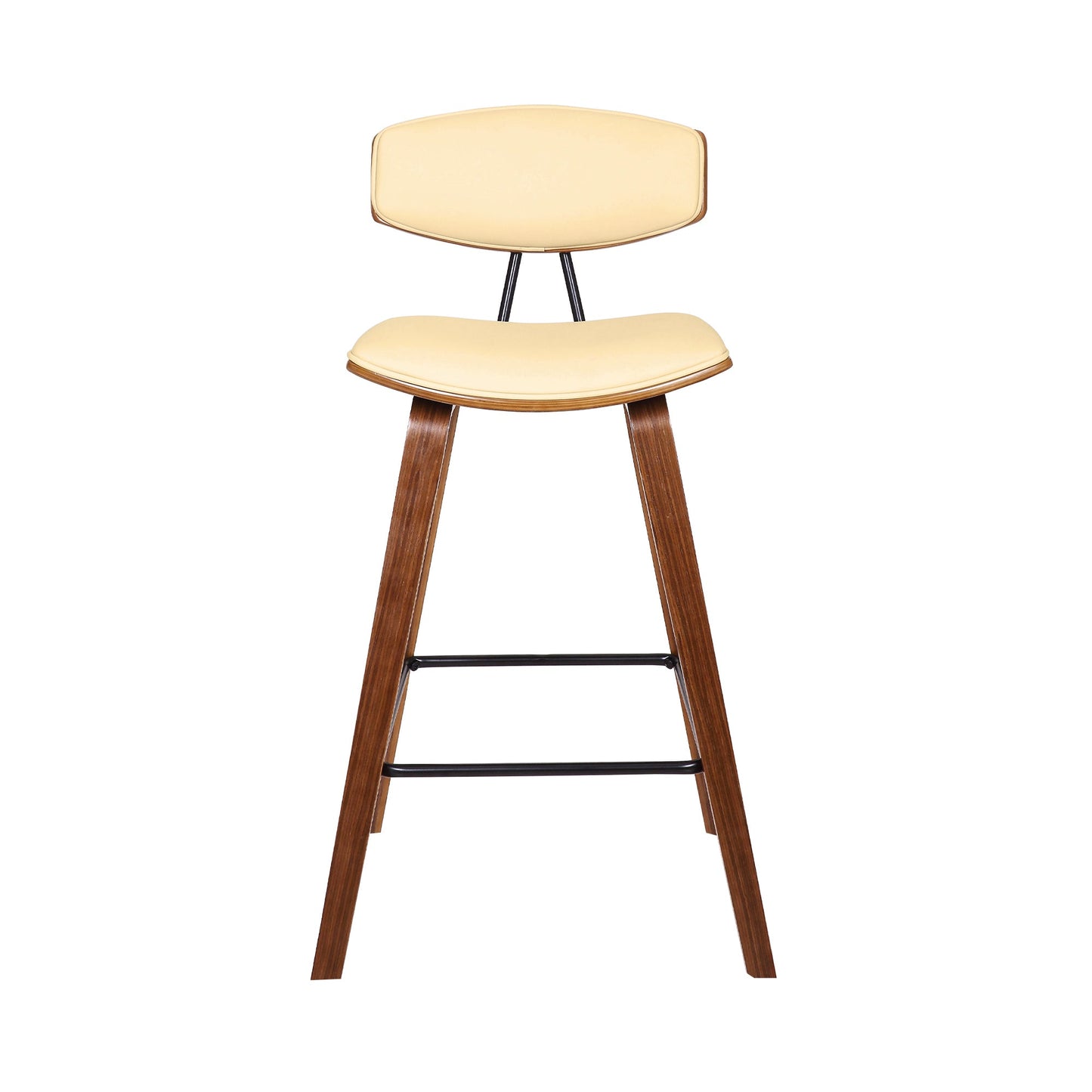 Fox Mid-Century Modern Bar Stool - Counter and Bar Height, Faux Leather and Wood