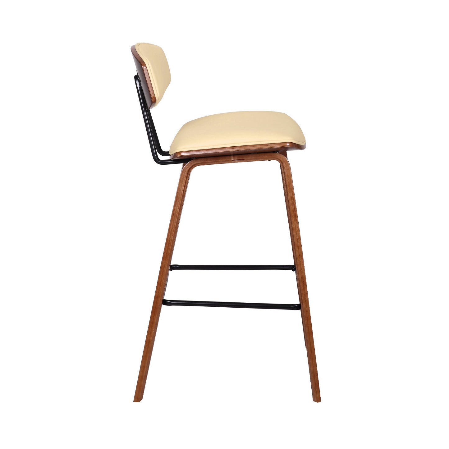 Fox Mid-Century Modern Bar Stool - Counter and Bar Height, Faux Leather and Wood