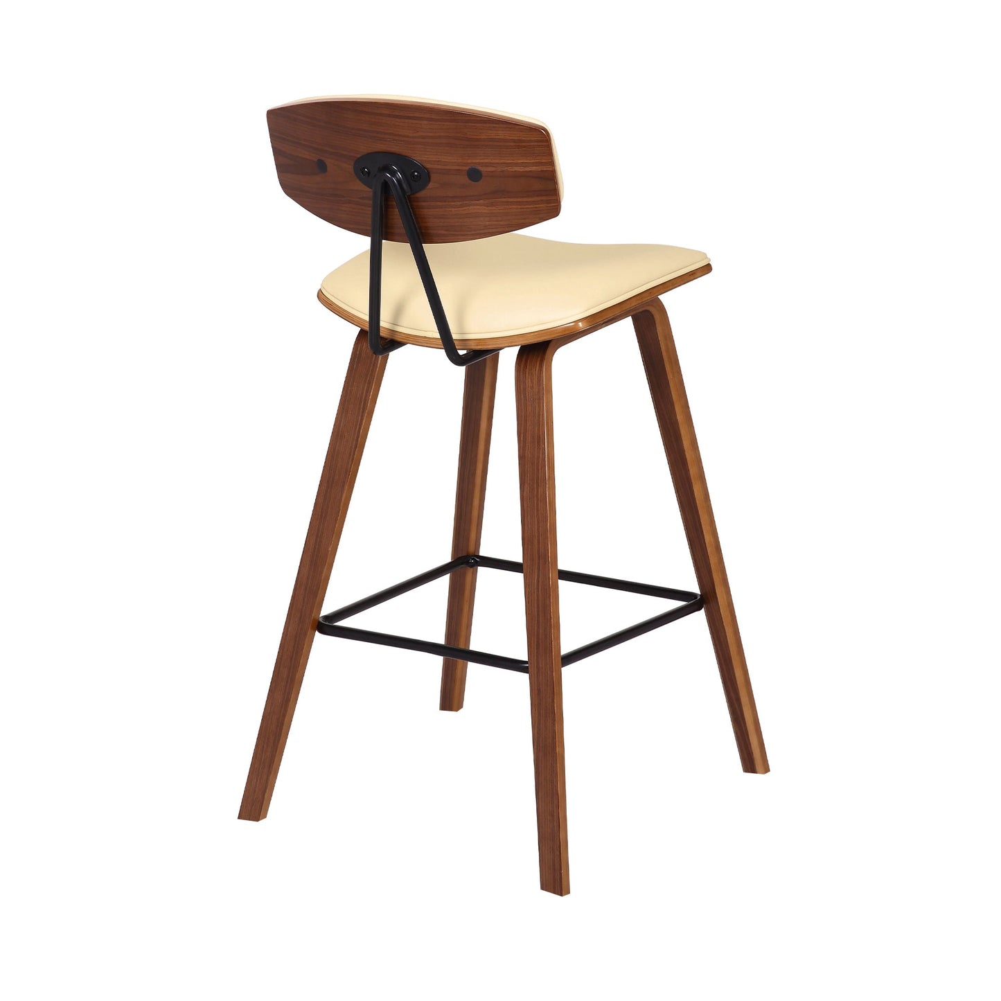 Fox Mid-Century Modern Bar Stool - Counter and Bar Height, Faux Leather and Wood