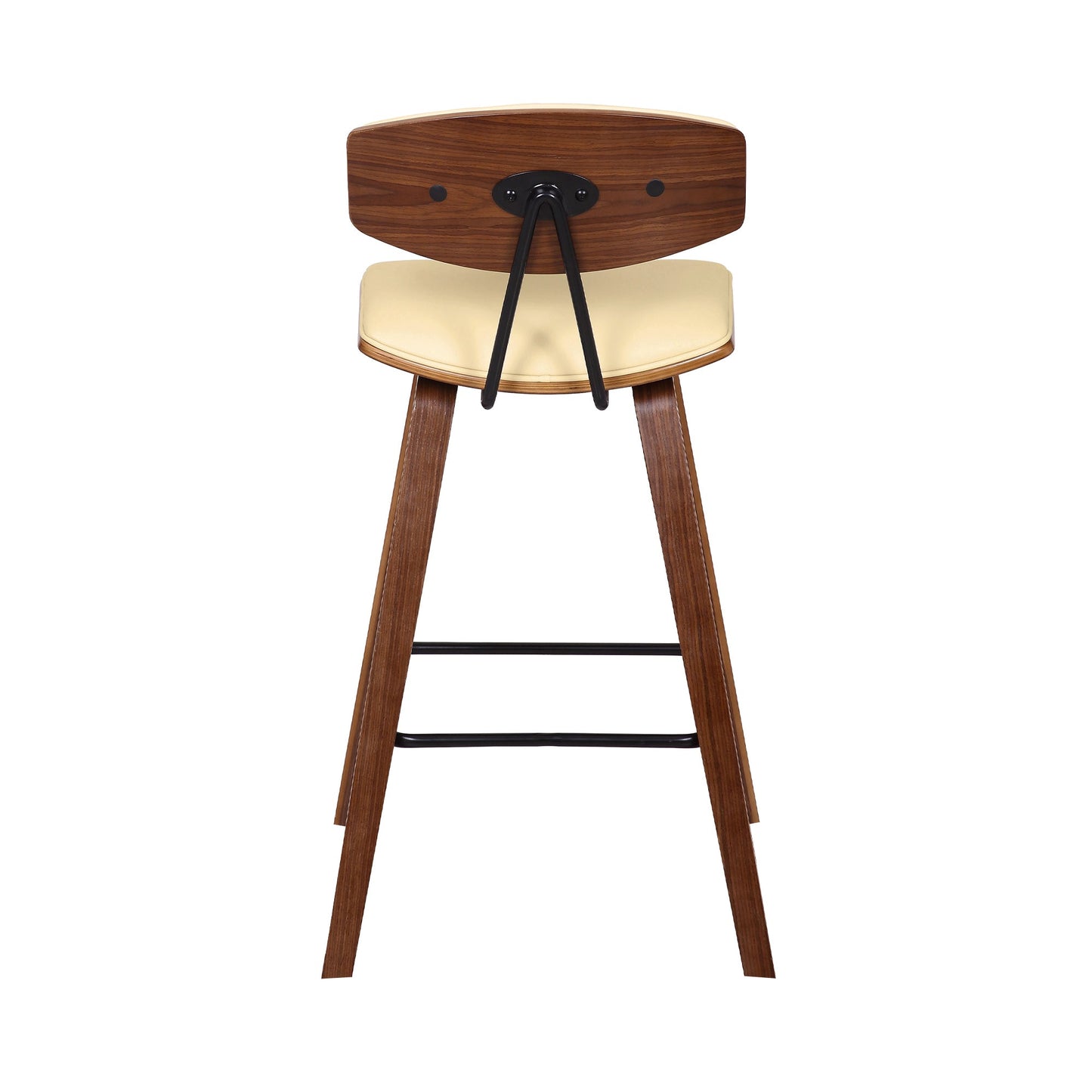 Fox Mid-Century Modern Bar Stool - Counter and Bar Height, Faux Leather and Wood