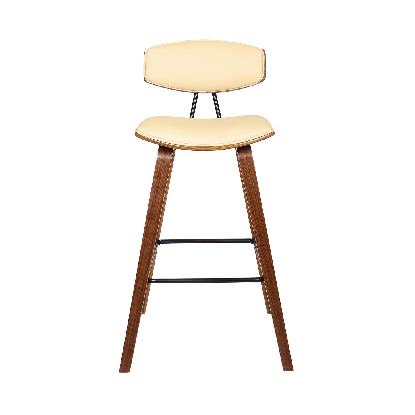 Fox Mid-Century Modern Bar Stool - Counter and Bar Height, Faux Leather and Wood