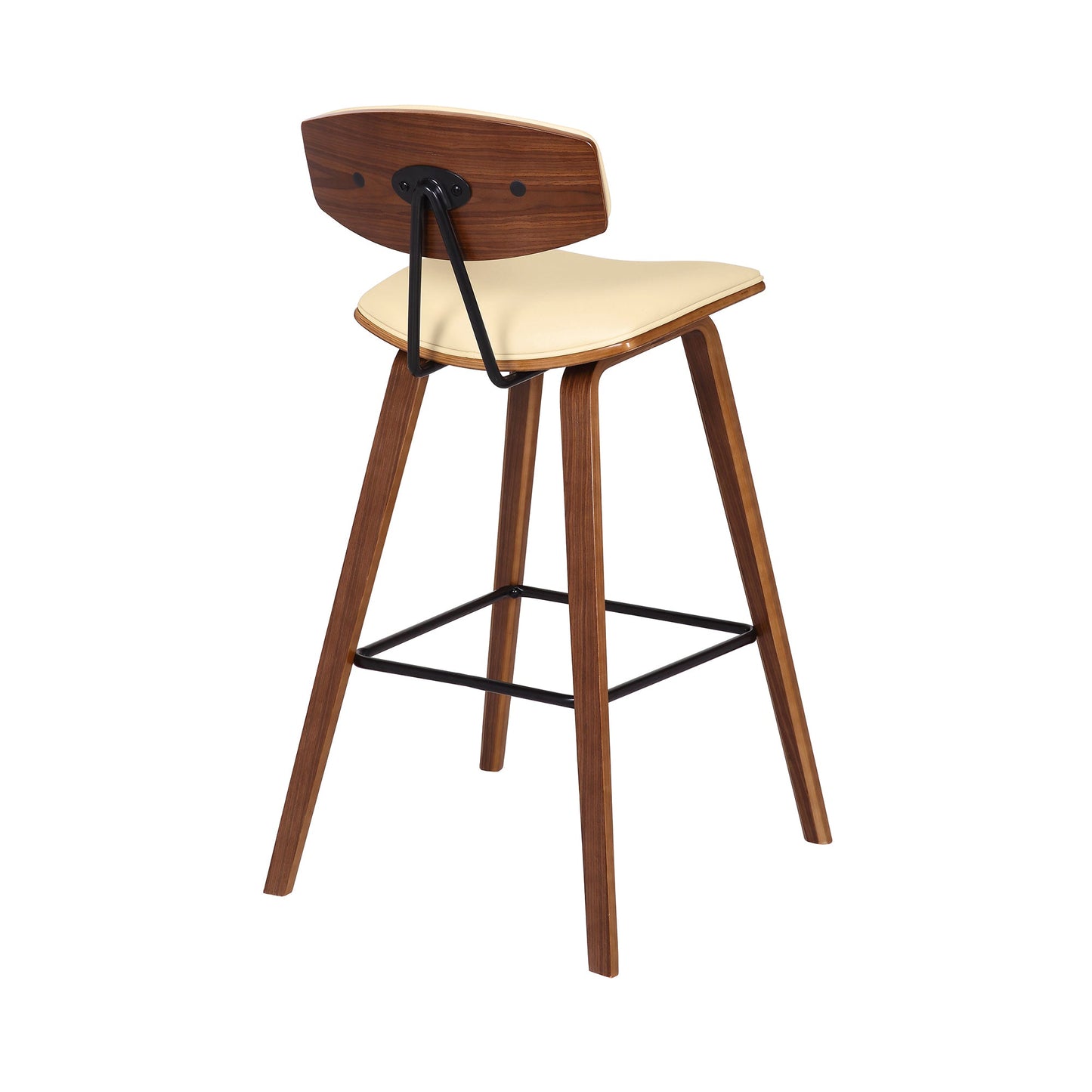 Fox Mid-Century Modern Bar Stool - Counter and Bar Height, Faux Leather and Wood