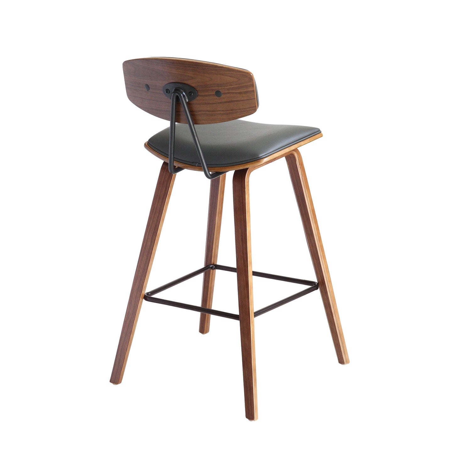 Fox Mid-Century Modern Bar Stool - Counter and Bar Height, Faux Leather and Wood