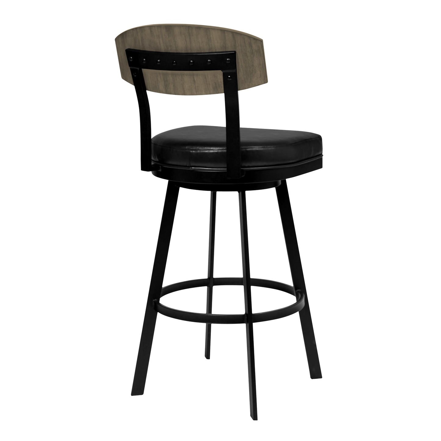 Frisco Barstool in Matte Black Finish with Black Faux Leather and Gray Walnut