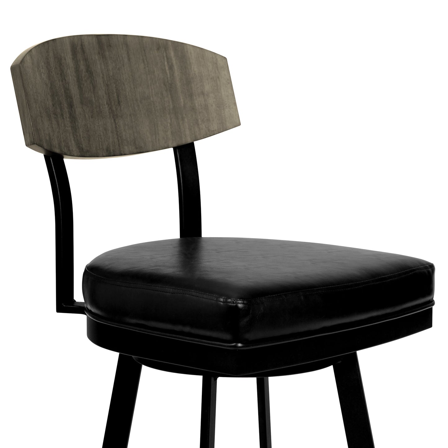 Frisco Barstool in Matte Black Finish with Black Faux Leather and Gray Walnut
