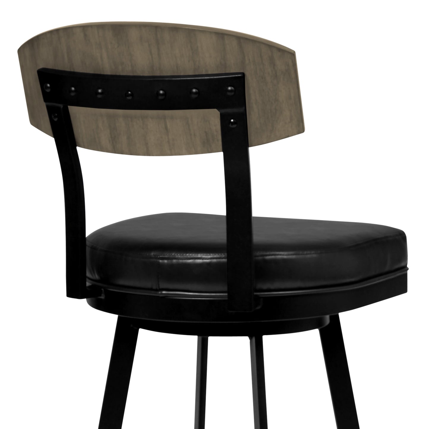 Frisco Barstool in Matte Black Finish with Black Faux Leather and Gray Walnut