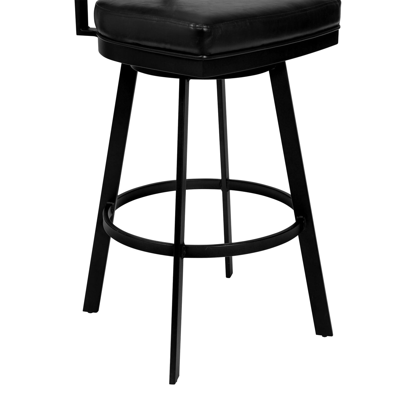 Frisco Barstool in Matte Black Finish with Black Faux Leather and Gray Walnut
