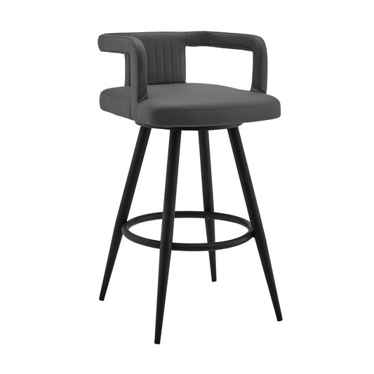 Gabriele Gray Faux Leather and Metal Swivel Bar Stool