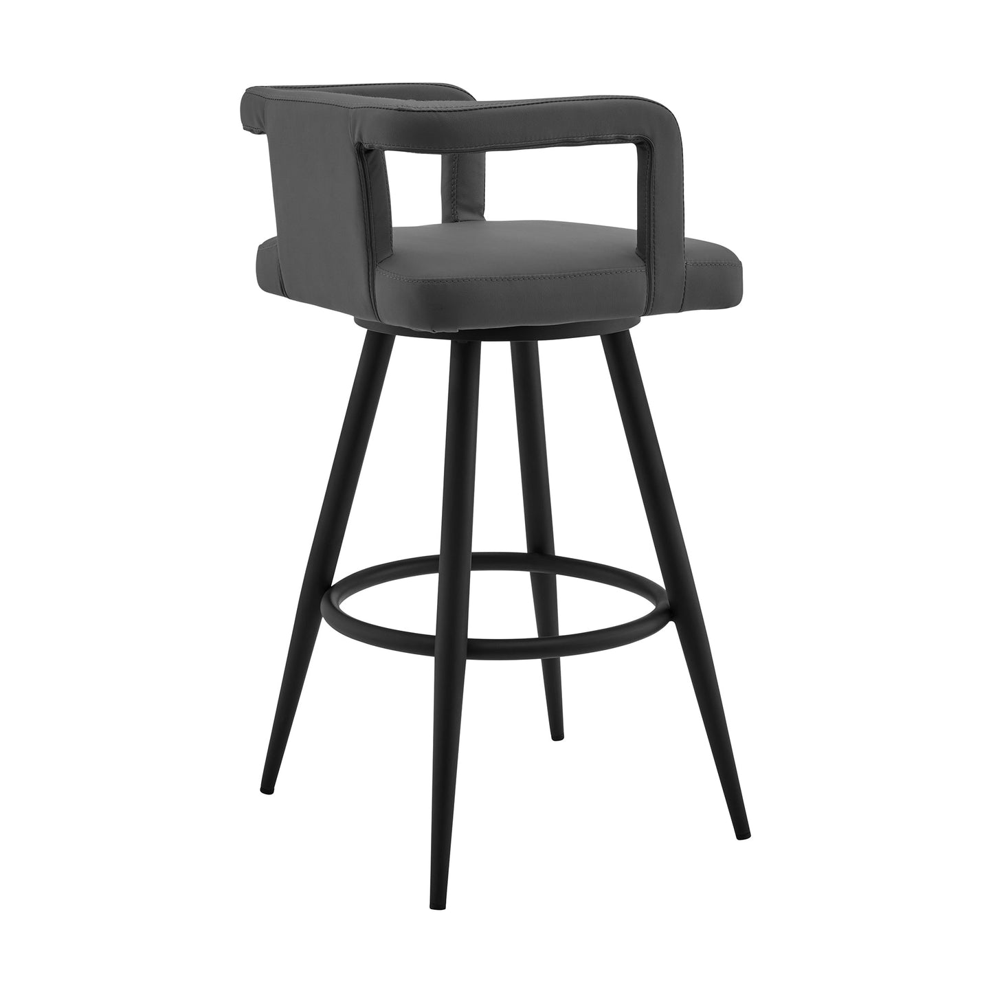Gabriele Gray Faux Leather and Metal Swivel Bar Stool