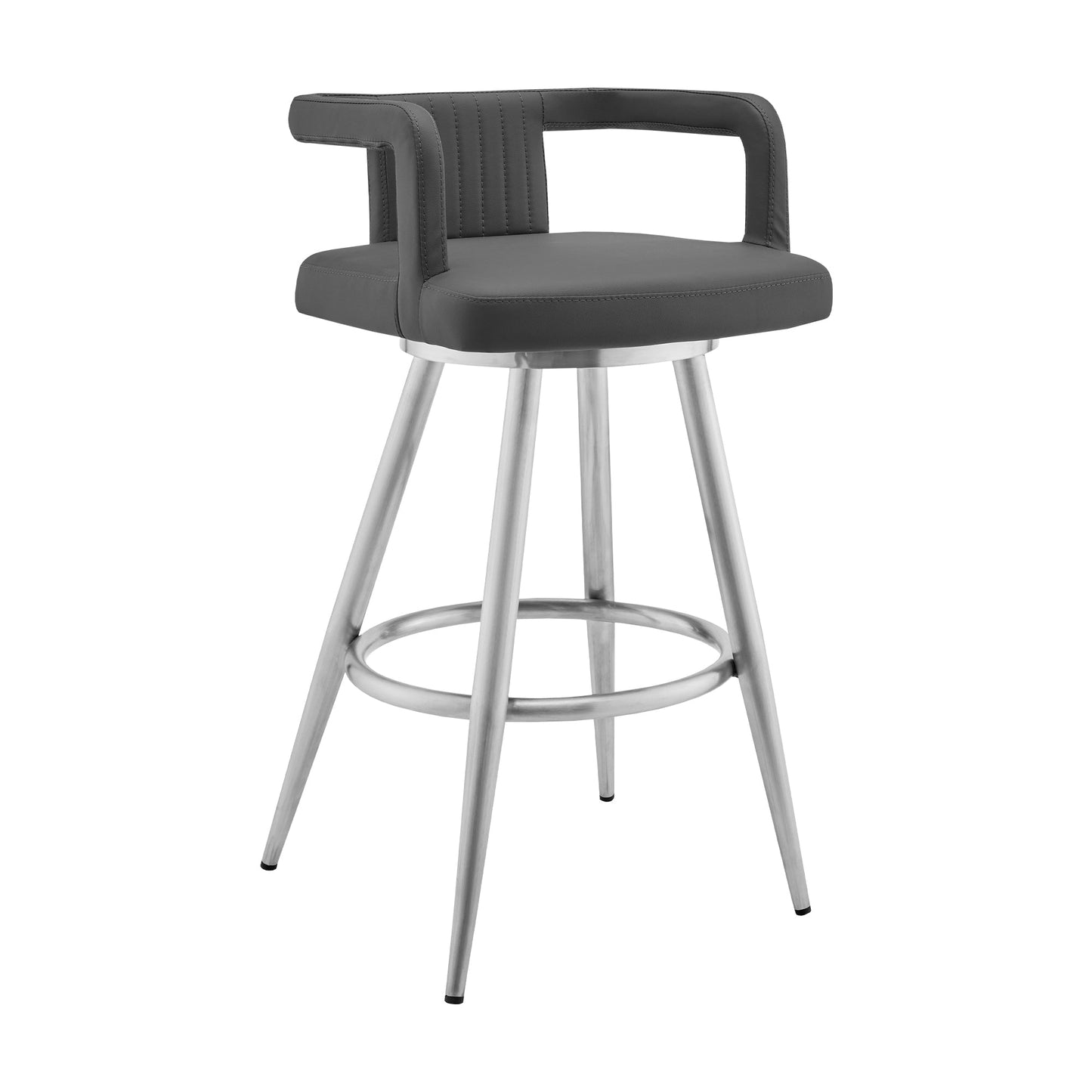 Gabriele Gray Faux Leather and Metal Swivel Bar Stool