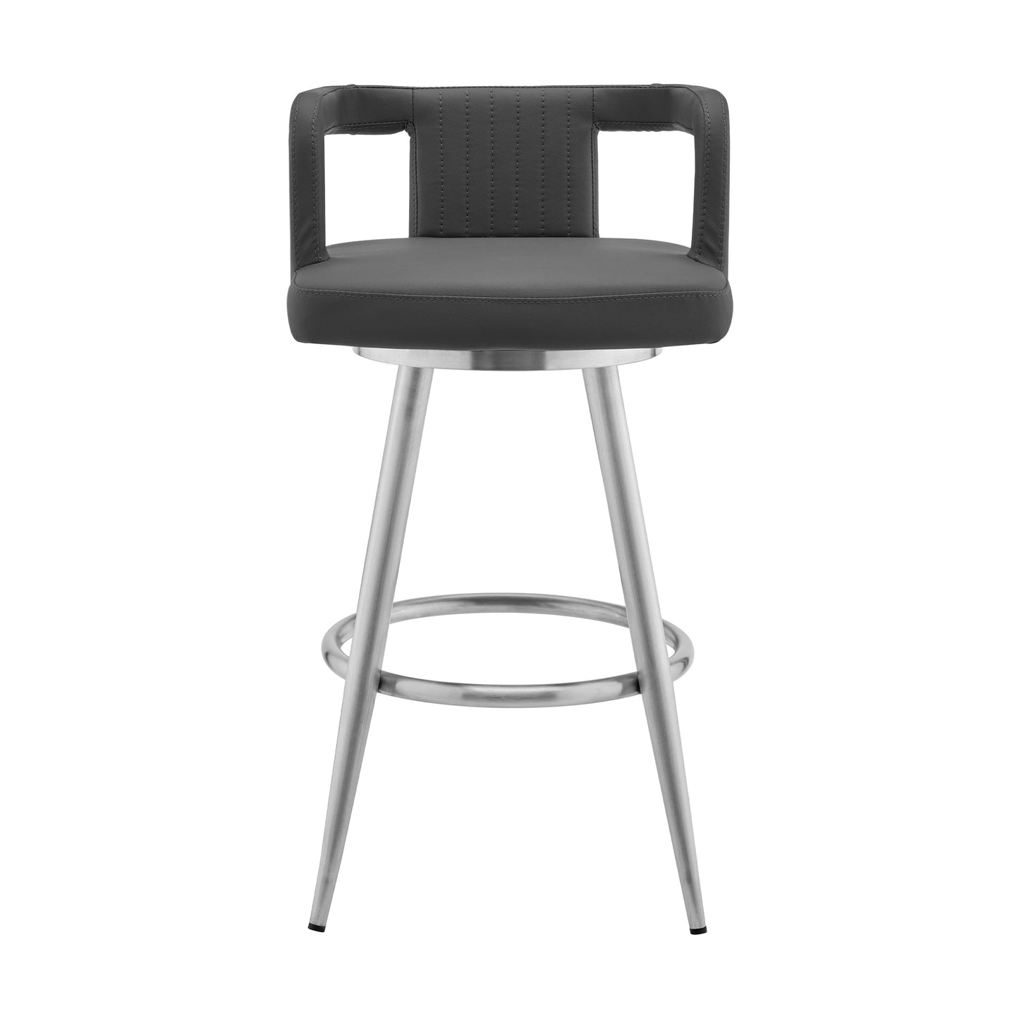 Gabriele Gray Faux Leather and Metal Swivel Bar Stool