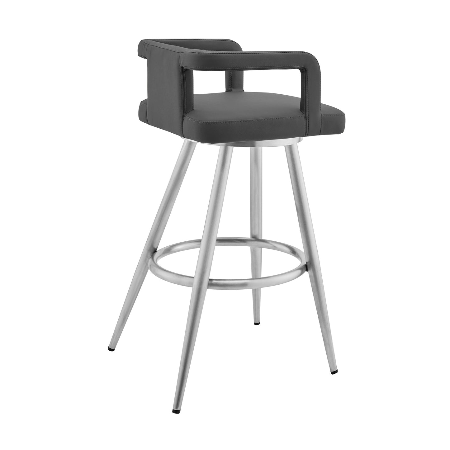 Gabriele Gray Faux Leather and Metal Swivel Bar Stool