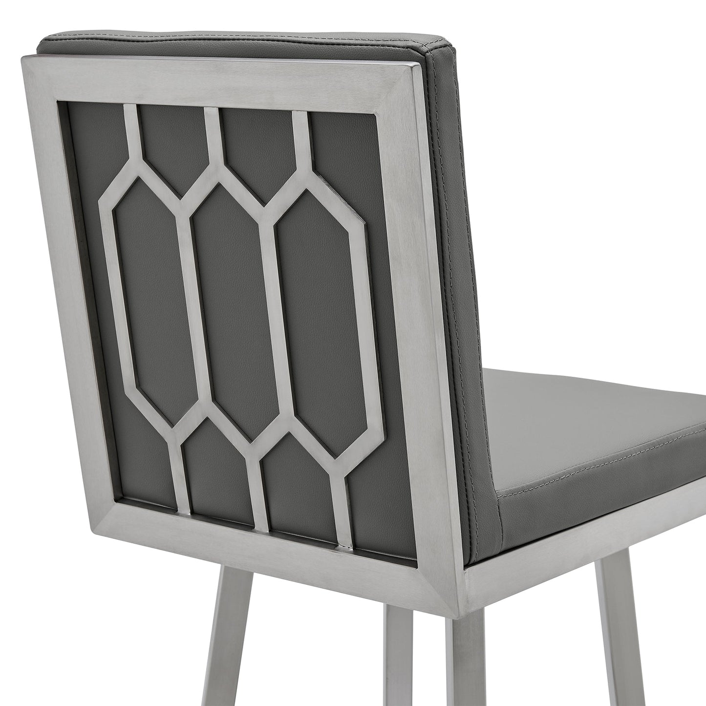 Gem Swivel Modern Metal and Gray Faux Leather Bar and Counter Stool