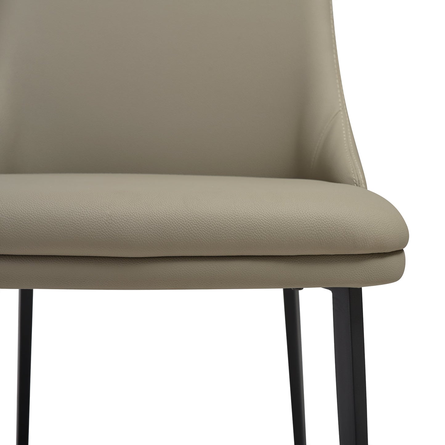 Genesis Upholstered Dining Chair in Taupe Gray Faux Leather with Black Metal Legs - Set of 2