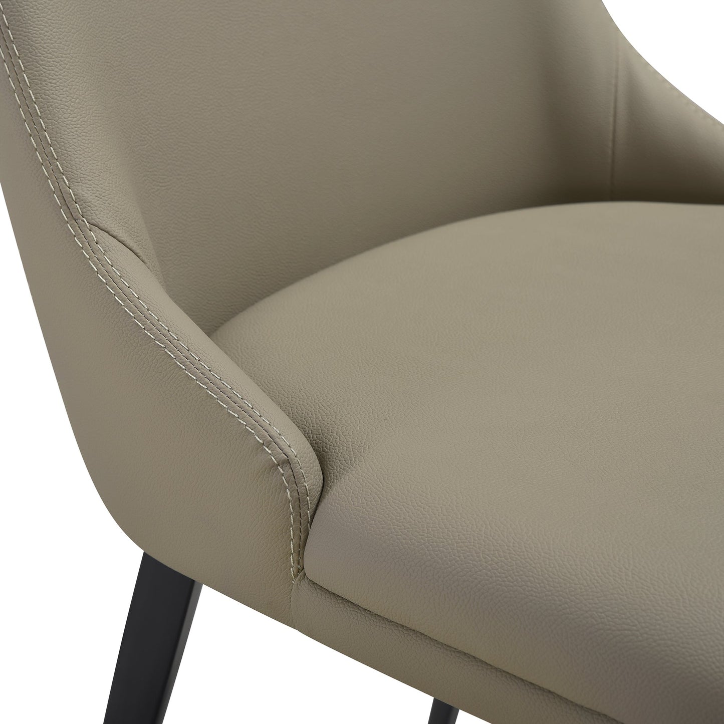 Genesis Upholstered Dining Chair in Taupe Gray Faux Leather with Black Metal Legs - Set of 2