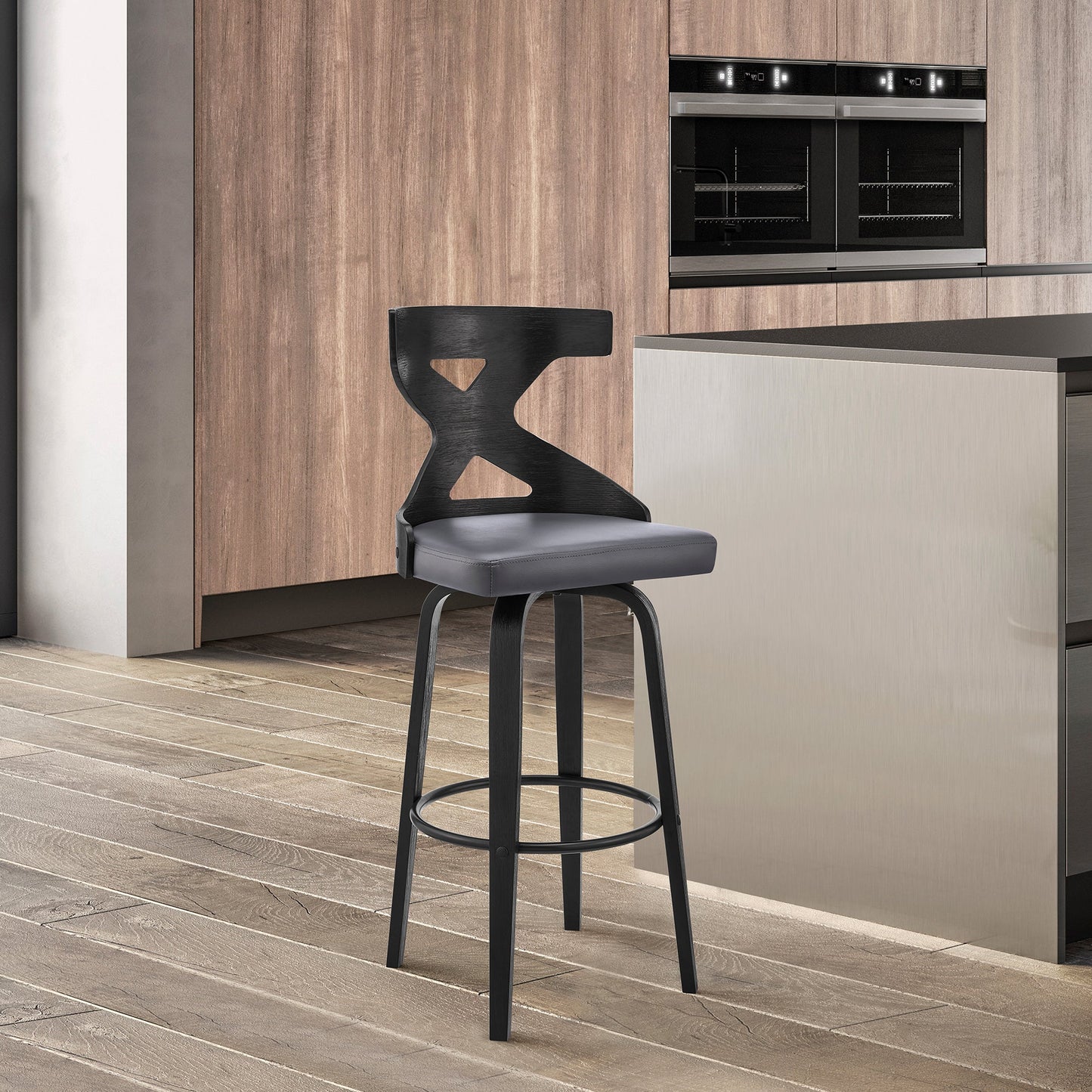 Gayle Swivel Cross Back Faux Leather and Wood Bar Stool