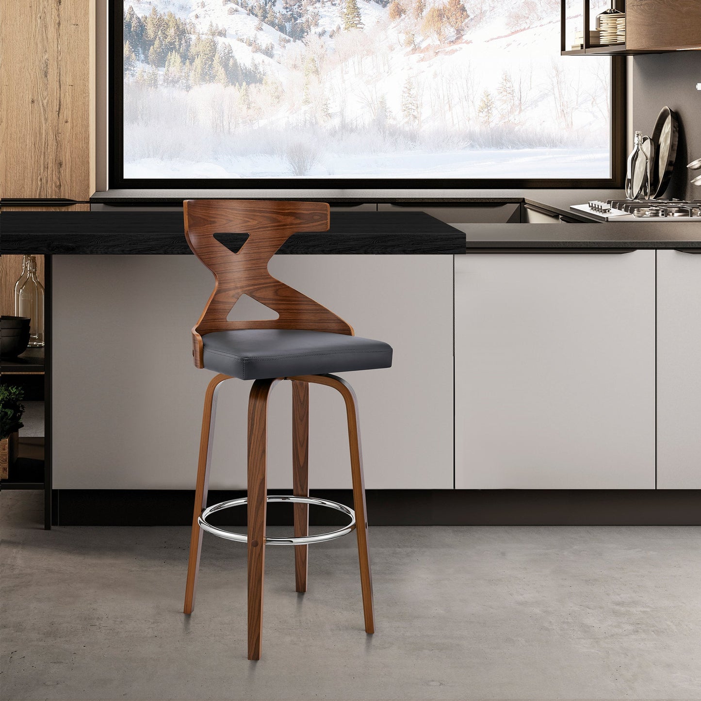 Gayle Swivel Cross Back Faux Leather and Wood Bar Stool