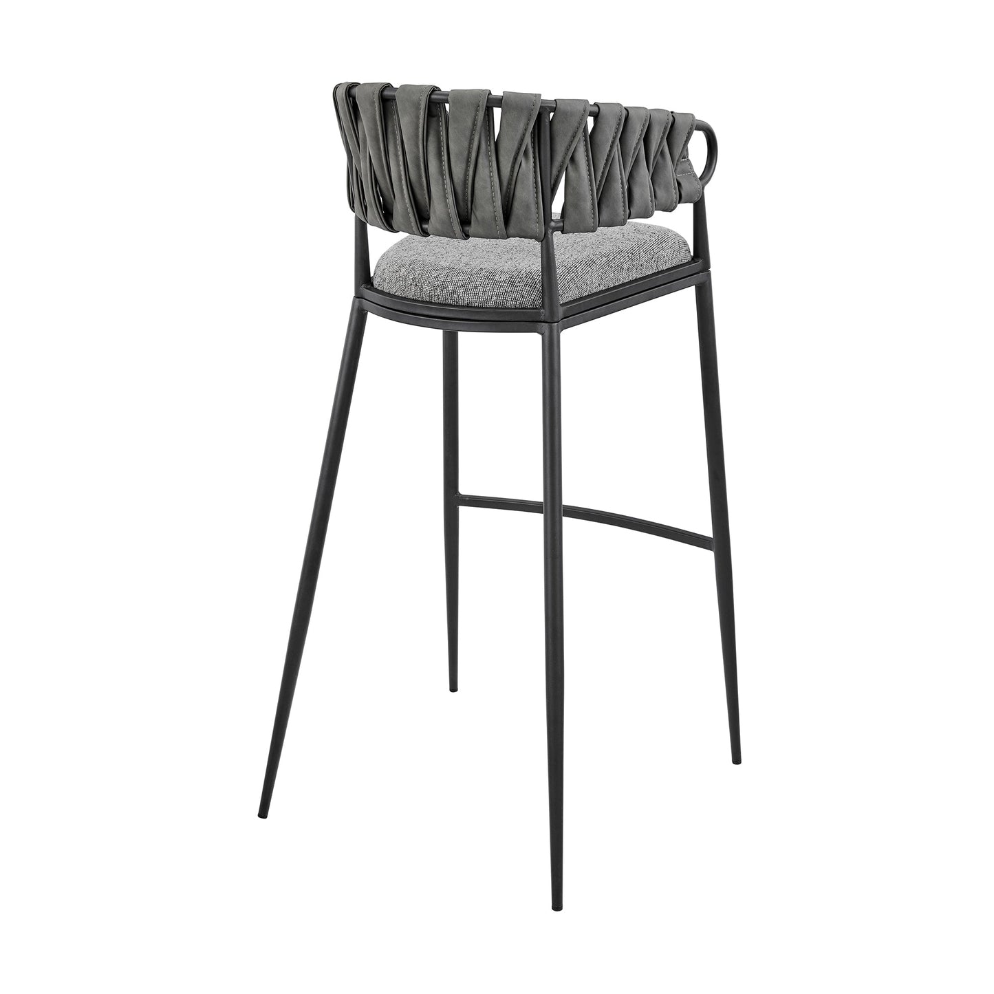 Giovanni Counter and Bar Stool in Black Metal with Gray Fabric and Faux Leather