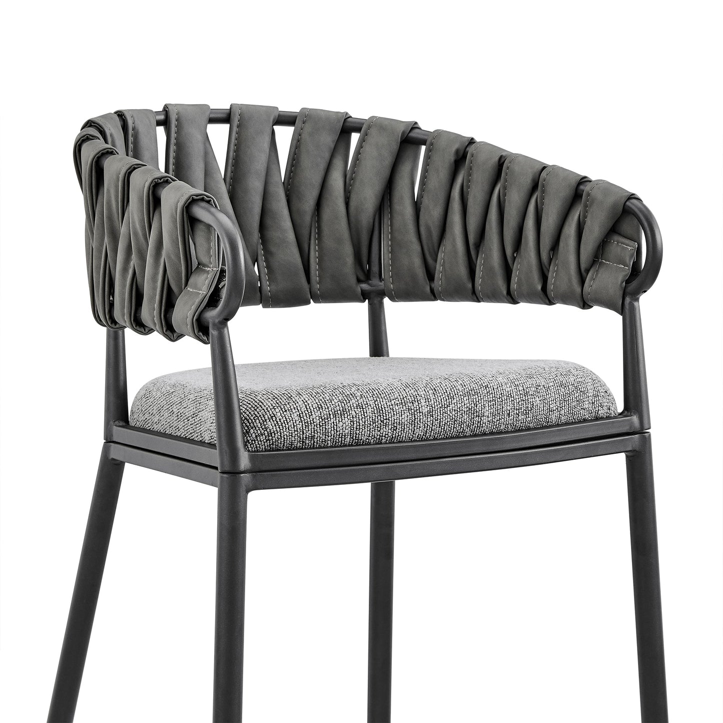 Giovanni Counter and Bar Stool in Black Metal with Gray Fabric and Faux Leather