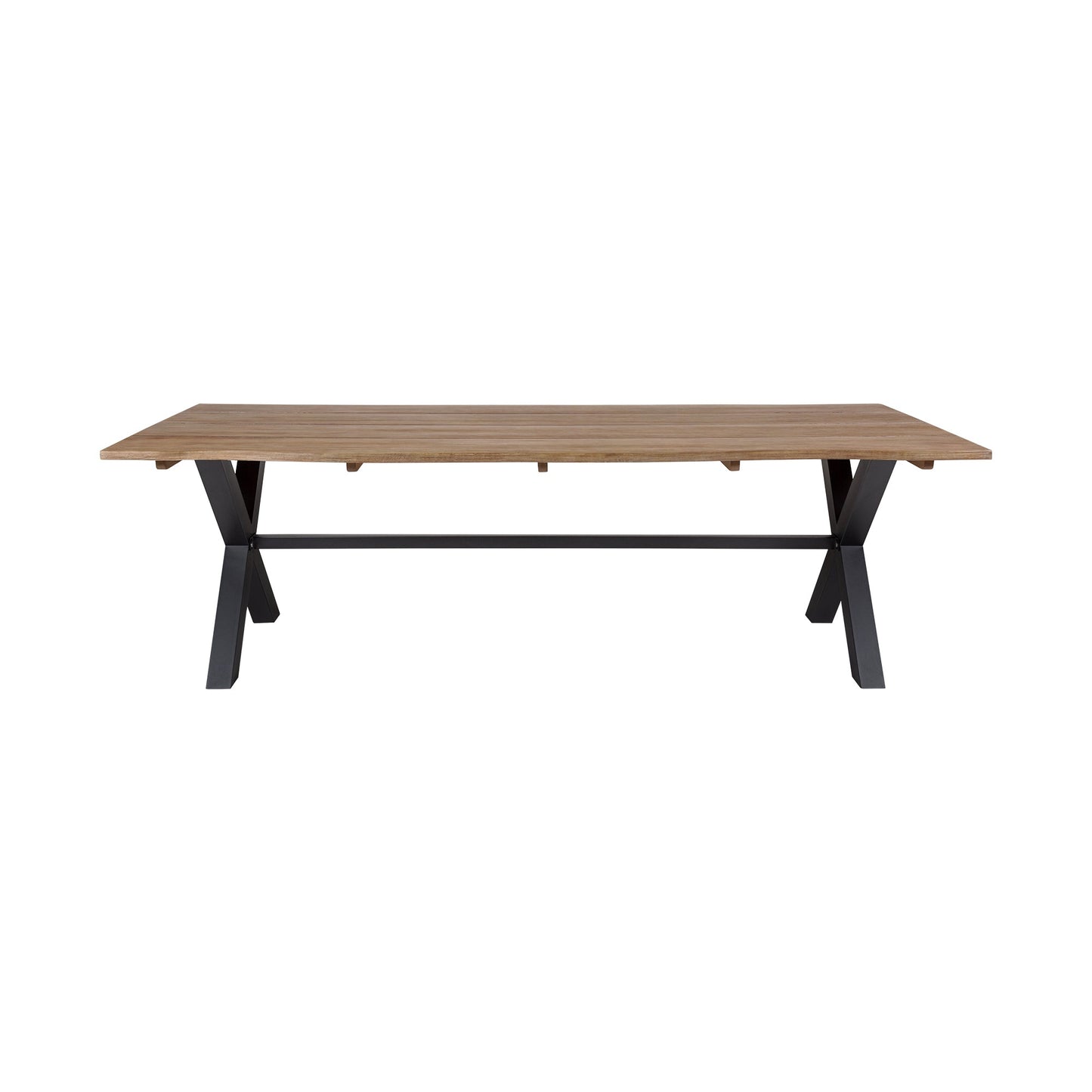Glendora Outdoor Patio Live Edge Dining Table in Eucalyptus Wood with Black Metal Base
