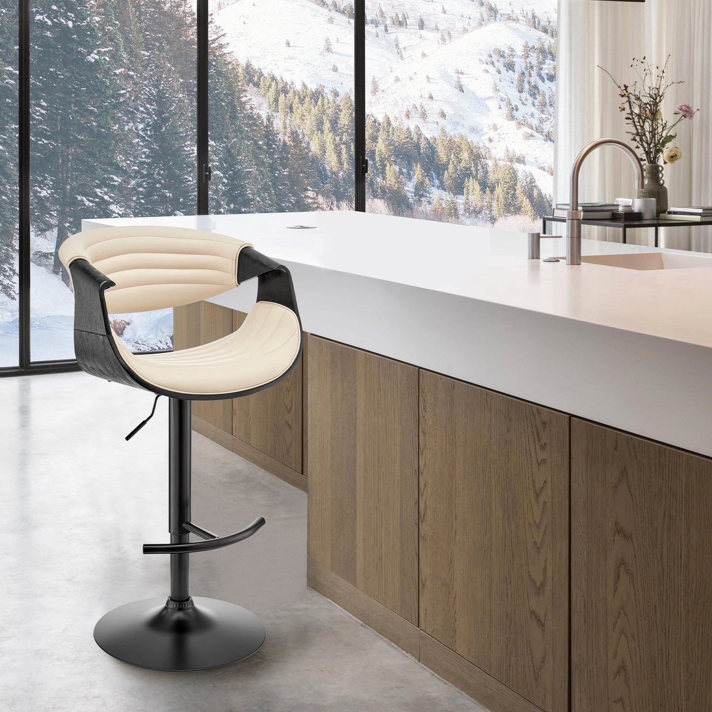 Gionni Adjustable Swivel Faux Leather Bar Stool with Wood and Chrome Bases