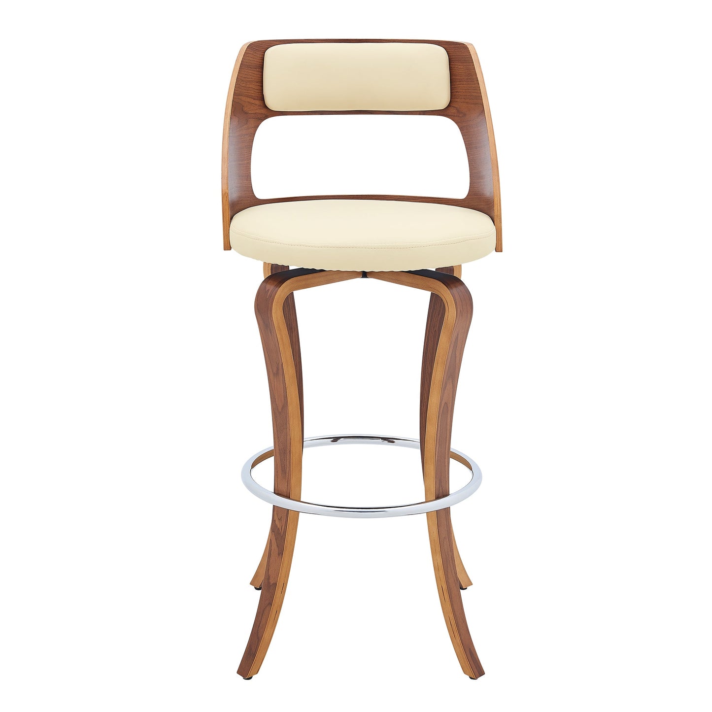 Grady Swivel Faux Leather and Walnut Wood Bar Stool