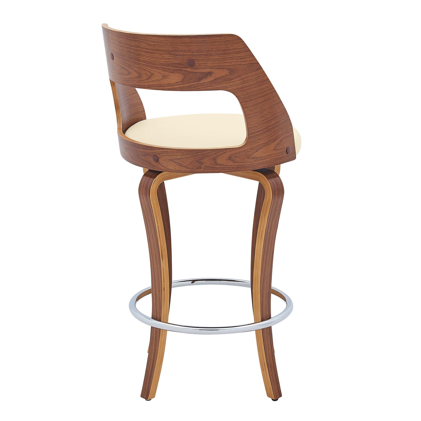 Grady Swivel Faux Leather and Walnut Wood Bar Stool