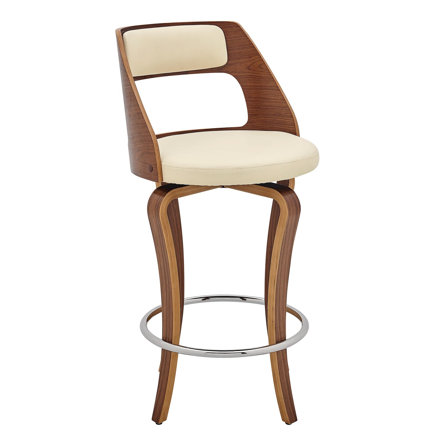 Grady Swivel Faux Leather and Walnut Wood Bar Stool