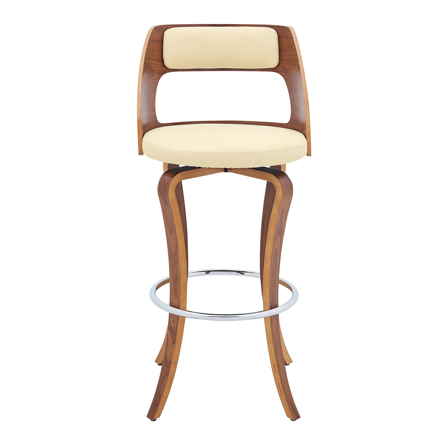Grady Swivel Faux Leather and Walnut Wood Bar Stool