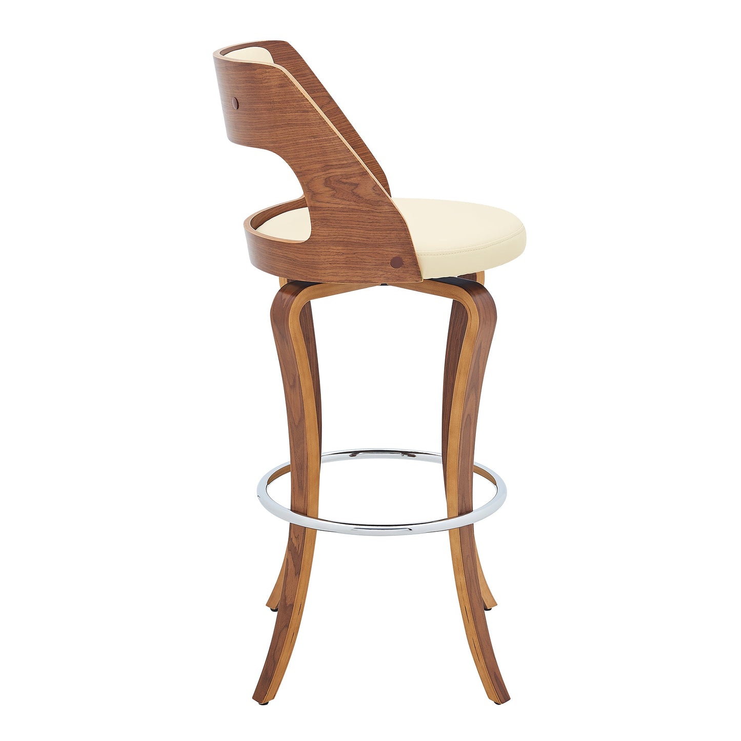 Grady Swivel Faux Leather and Walnut Wood Bar Stool