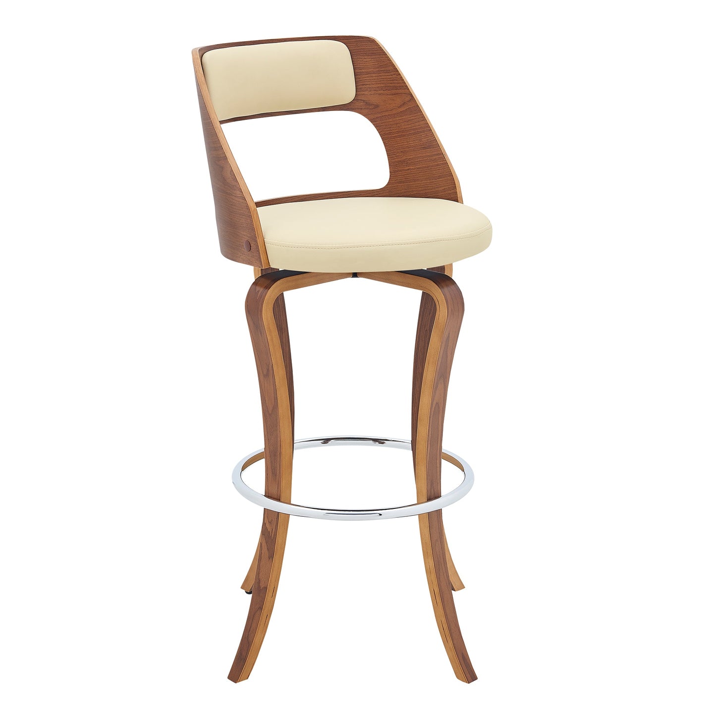 Grady Swivel Faux Leather and Walnut Wood Bar Stool