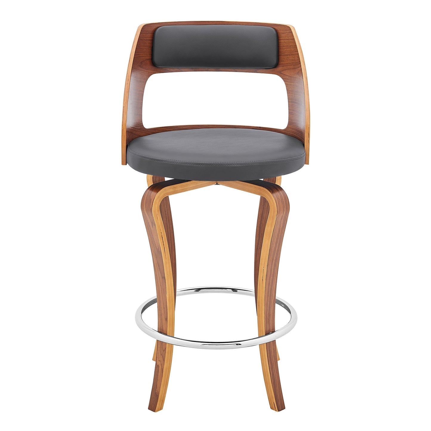 Grady Swivel Faux Leather and Walnut Wood Bar Stool