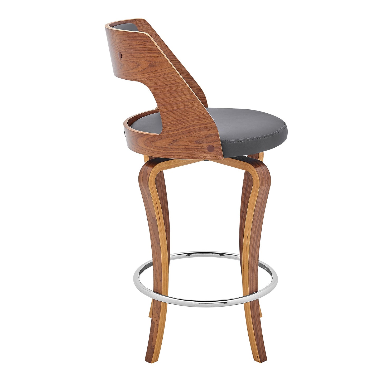Grady Swivel Faux Leather and Walnut Wood Bar Stool