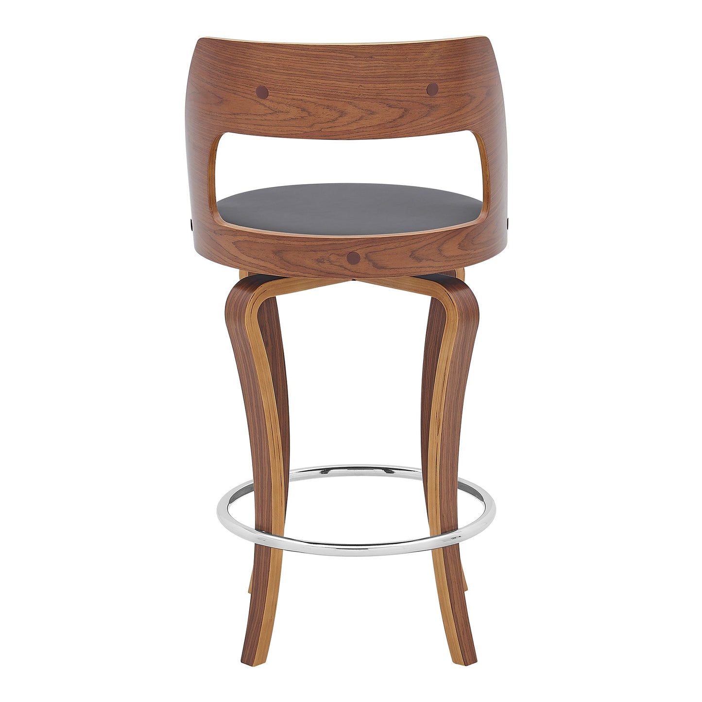 Grady Swivel Faux Leather and Walnut Wood Bar Stool