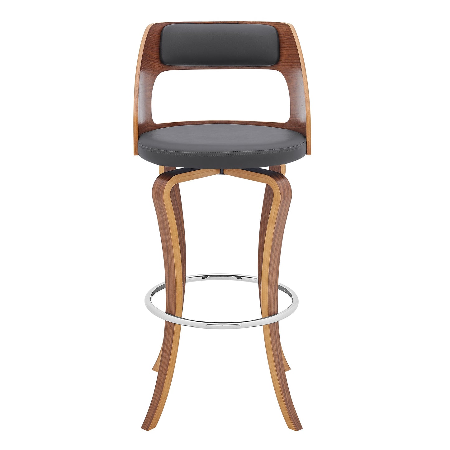 Grady Swivel Faux Leather and Walnut Wood Bar Stool