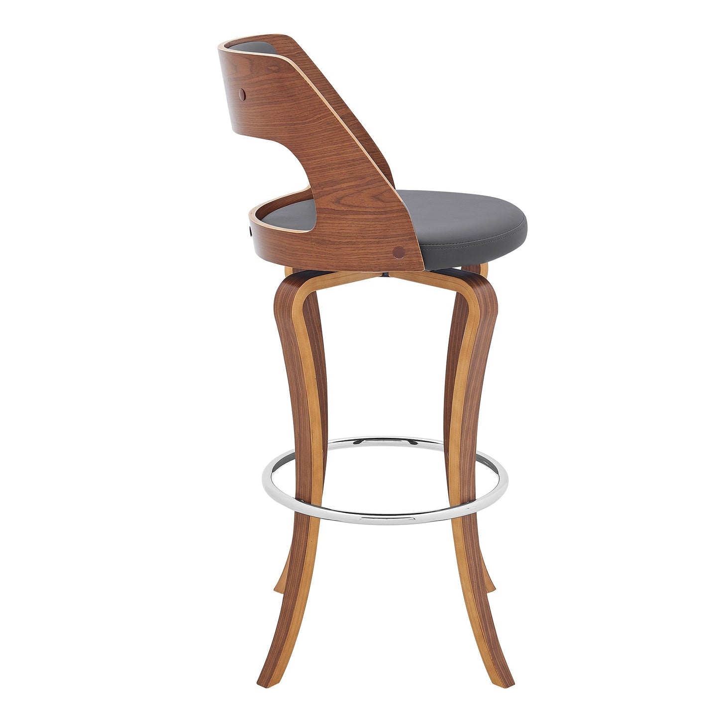 Grady Swivel Faux Leather and Walnut Wood Bar Stool